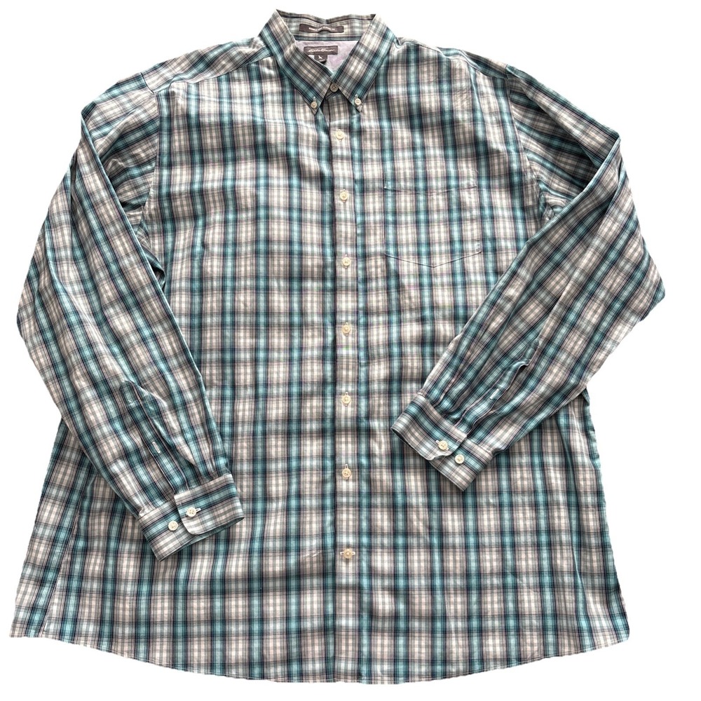 Eddie Bauer Mens Classic Fit Button Down Long Sleeve Shirt Sz T3XL plaid blue